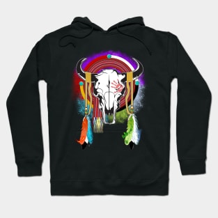 Bison Skull n' Elemental Feathers- Repaint Hoodie